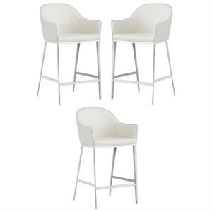 Home Square Stanis 26&quot Faux Leather Counter Stool in White - Set of 3