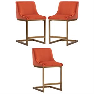 Home Square Holly 26&quot Fabric Counter Stool in Orange/Rustic Bronze - Set of 3