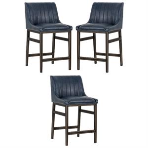 Home Square Halden 25.5&quot Counter Stool in Blue/Rustic Bronze - Set of 3