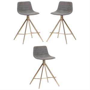 Home Square Andres 26&quot Modern Fabric Swivel Counter Stool in Gray - Set of 3