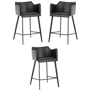 Home Square Griffin 26.25&quot Fabric Counter Stool in Roman Gray - Set of 3