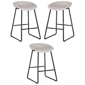 Home Square Skylar 26&quot Steel Counter Stool in Cream/Black - Set of 3