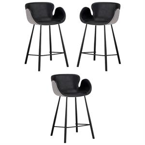 Home Square Waldo 25.5&quot Mid-Century Fabric Counter Stool in Black - Set of 3