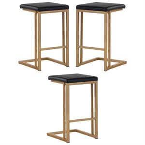 Home Square Boone 26&quot Modern Steel Counter Stool in Black/Gold - Set of 3