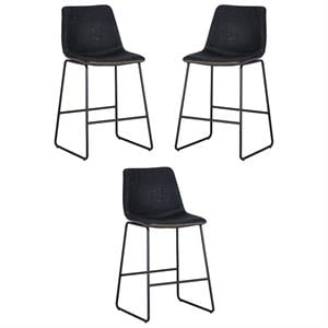 Home Square Cal 26&quot Steel Counter Stool in Antique Black - Set of 3