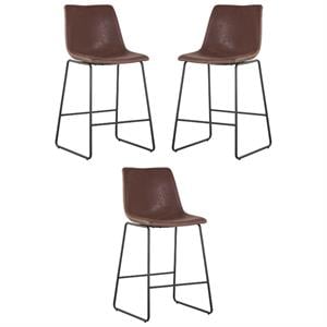 Home Square Cal 26&quot Steel Counter Stool in Antique Brown - Set of 3