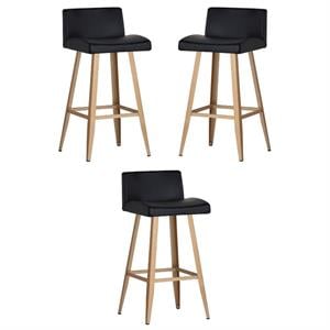 Home Square Dani 28&quot Modern Faux Leather Counter Stool in Black/Gold - Set of 3