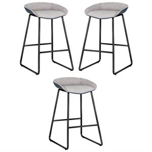 Home Square Skylar 26&quot Fabric and Steel Counter Stool in Stone/Black - Set of 3