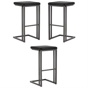 Home Square Boone 30&quot Modern Faux Leather Barstool in Dark Gray/Onyx - Set of 3