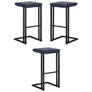 Home Square Boone 30&quot Faux Leather Barstool in Black/Bravo Admiral - Set of 3