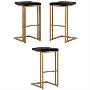 Home Square Boone 30&quot Faux Leather Barstool in Champagne Gold/Onyx - Set of 3