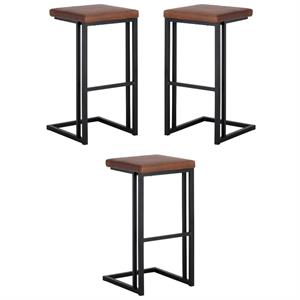 Home Square Boone 30&quot Faux Leather Barstool in Black/Bravo Cognac - Set of 3