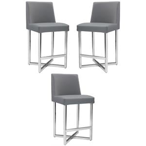Home Square Howard 25.25&quot Faux Leather Counter Stool in Gray - Set of 3