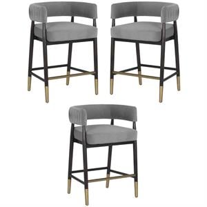 Home Square Callem 27.5&quot Fabric Counter Stool in Antonio Charcoal - Set of 3