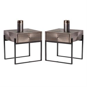 Home Square Modena 22&quot Square Modern Metal Nightstand in Brown/Black - Set of 2
