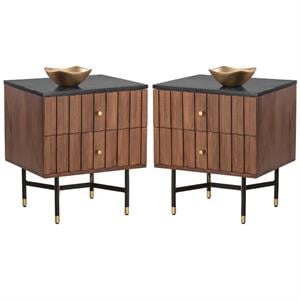 Home Square Wellington 18.75&quot Wood & Iron Night Stand in Brown/Black - Set of 2