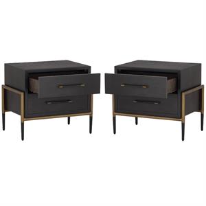 Home Square Weldrick 25.25&quot Modern Wood and Iron Nightstand in Brown - Set of 2