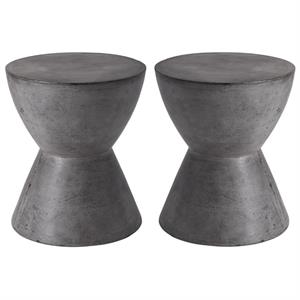 Home Square Logan 15&quot Round Concrete End Table in Anthracite Gray - Set of 2
