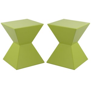 Home Square Rocco 13.5&quot Fiberglass High Gloss End Table in Green - Set of 2