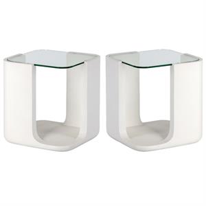 Home Square Odis 20&quot Modern Glass and Concrete End Table in White - Set of 2