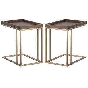 Home Square Arden 23.5&quot Modern Wood C-shaped End Table in Gold/Brown - Set of 2