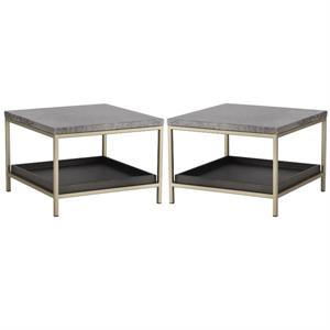 Home Square Arden 23.5&quot Marble End Table with Gold Iron Frame in Gray - Set of 2