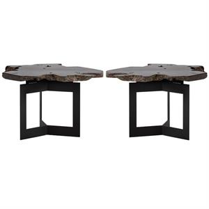 Home Square Wyatt 31&quot Modern Wood End Table with Steel Frame in Brown - Set of 2