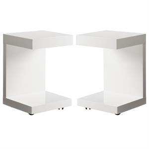 Home Square Bachelor 16&quot C-shaped End Table in High Gloss White - Set of 2