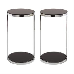 Home Square Benjamin 11&quot End Table with Polished Steel Base in Black - Set of 2