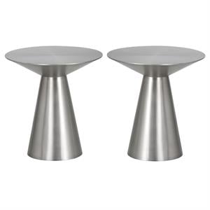 Home Square Carmel 19&quot Stainless Steel Side Table in Silver - Set of 2