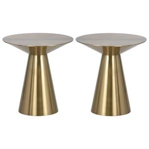 Home Square Carmel 19&quot Stainless Steel Side Table in Yellow Gold - Set of 2
