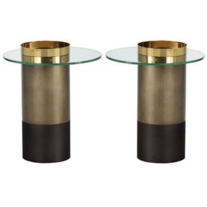 Home Square Haru 19.5&quot Contemporary Metal End Table in Polished Gold - Set of 2