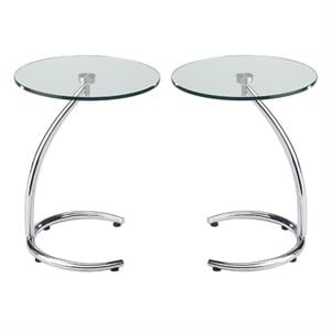Home Square Hastings 15.75&quot Metal End Table in High Shine Chrome - Set of 2