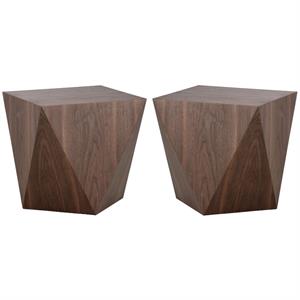 Home Square Timmons 21.5&quot Wood End Table with Round Top in Brown - Set of 2