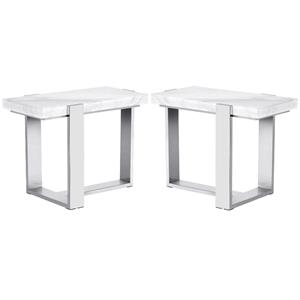 Home Square Tribecca 26.5&quot End Table with T-shaped Base in White - Set of 2