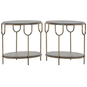 Home Square Arya 24&quot Metal End Table with Brass Frame in Gray - Set of 2