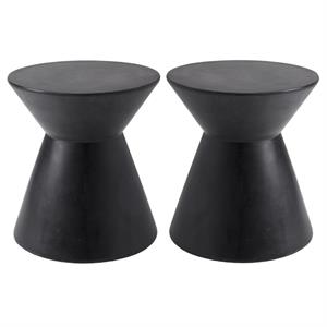 Home Square Astley 17.5&quot Round Modern Concrete End Table in Black - Set of 2