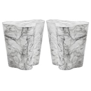 Home Square Ava 18&quot Contemporary Concrete Small End Table in White - Set of 2