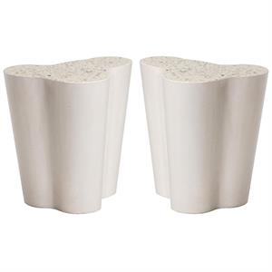 Home Square Ava 18&quot Concrete Small End Table in Terrazzo White - Set of 2