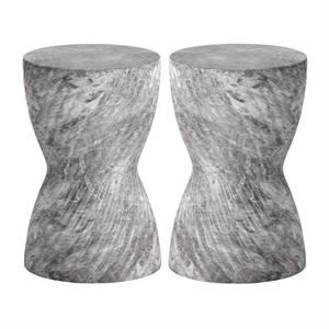 Home Square Cara 11.75&quot Round Shaped Concrete End Table in Gray - Set of 2