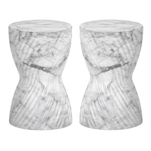 Home Square Cara 11.75&quot Modern Concrete End Table in White - Set of 2