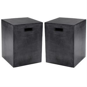Home Square Castor 13.75&quot Modern Concrete End Table in Black - Set of 2