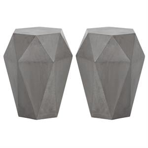Home Square Constance 15.5&quot Round Concrete End Table in Gray - Set of 2