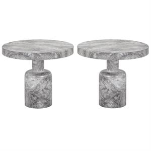Home Square Elmira 23.75&quot Round Modern Concrete End Table in Gray - Set of 2