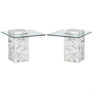 Home Square Gail 21.5&quot Modern Tempered Glass End Table in Clear - Set of 2