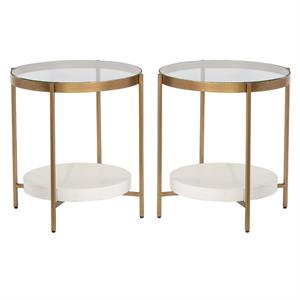 Home Square Gia 23&quot End Table with Round Glass Top in Antique Brass - Set of 2