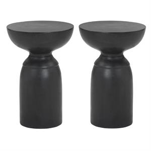 Home Square Goya 13.5&quot Modern Concrete End Table in Painted Black - Set of 2