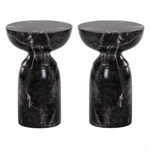 Home Square Goya 13.5&quot Modern Concrete End Table in Black - Set of 2