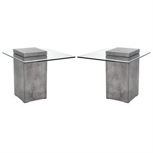 Home Square Grange 21.5&quot Concrete & Tempered Glass End Table in Gray - Set of 2