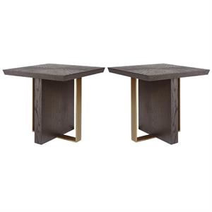 Home Square Lars 23.75&quot End Table with Antique Brass Frame in Brown - Set of 2